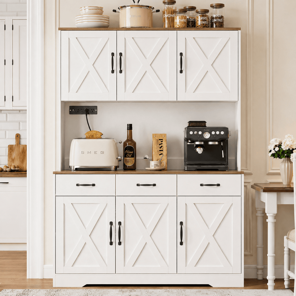 71" Pantry Cabinet with Charging Station, 3 Drawers & 6 Barn Door - Vektaya - VektayaStorage CabinetUS-SC018-WH