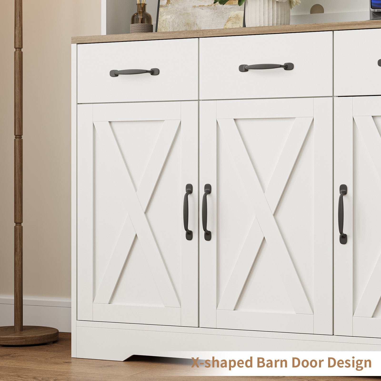 71" Pantry Cabinet with Charging Station, 3 Drawers & 6 Barn Door - Vektaya - VektayaStorage CabinetUS-SC018-WH