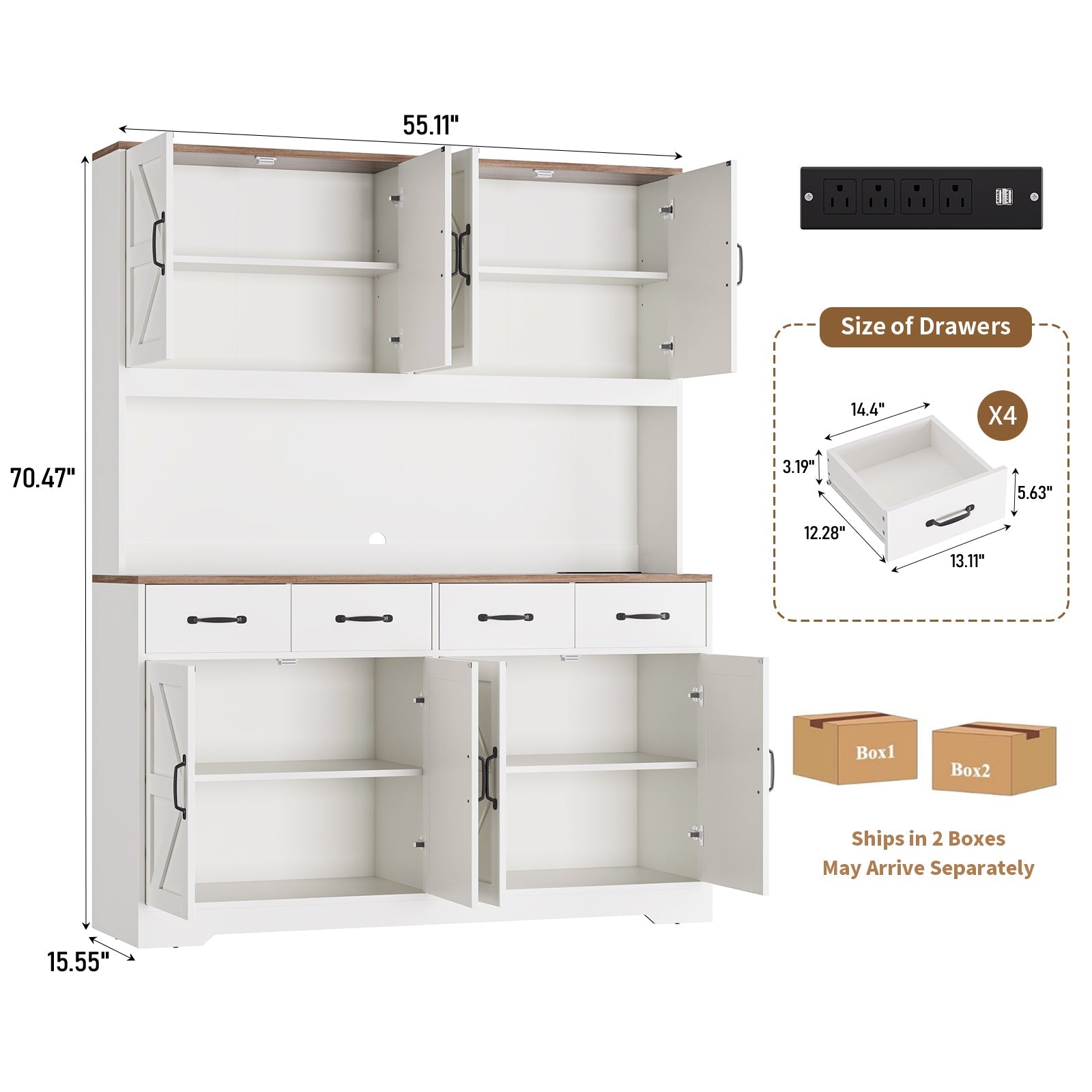 71" Pantry Cabinet with Charging Station, 4 Drawers & 6 Doors - Vektaya - VektayaStorage CabinetUS-SC017-WH