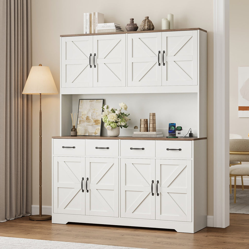 71" Pantry Cabinet with Charging Station, 4 Drawers & 6 Doors - Vektaya - VektayaStorage CabinetUS-SC017-WH