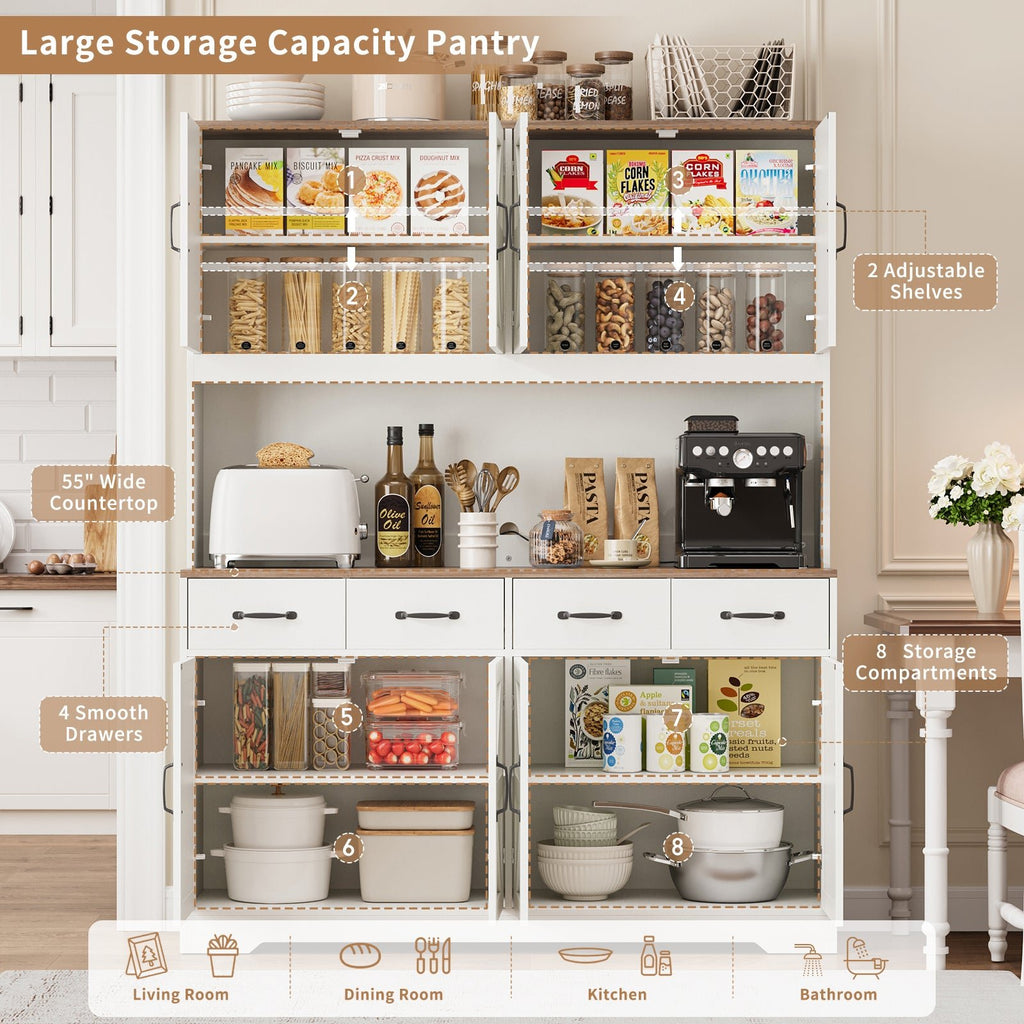71" Pantry Cabinet with Charging Station, 4 Drawers & 6 Doors - Vektaya - VektayaStorage CabinetUS-SC017-WH