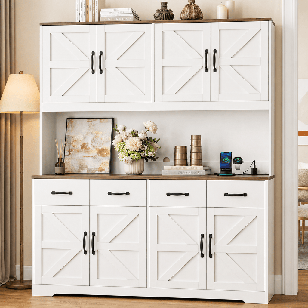 71" Pantry Cabinet with Charging Station, 4 Drawers & 6 Doors - Vektaya - VektayaStorage CabinetUS-SC017-WH
