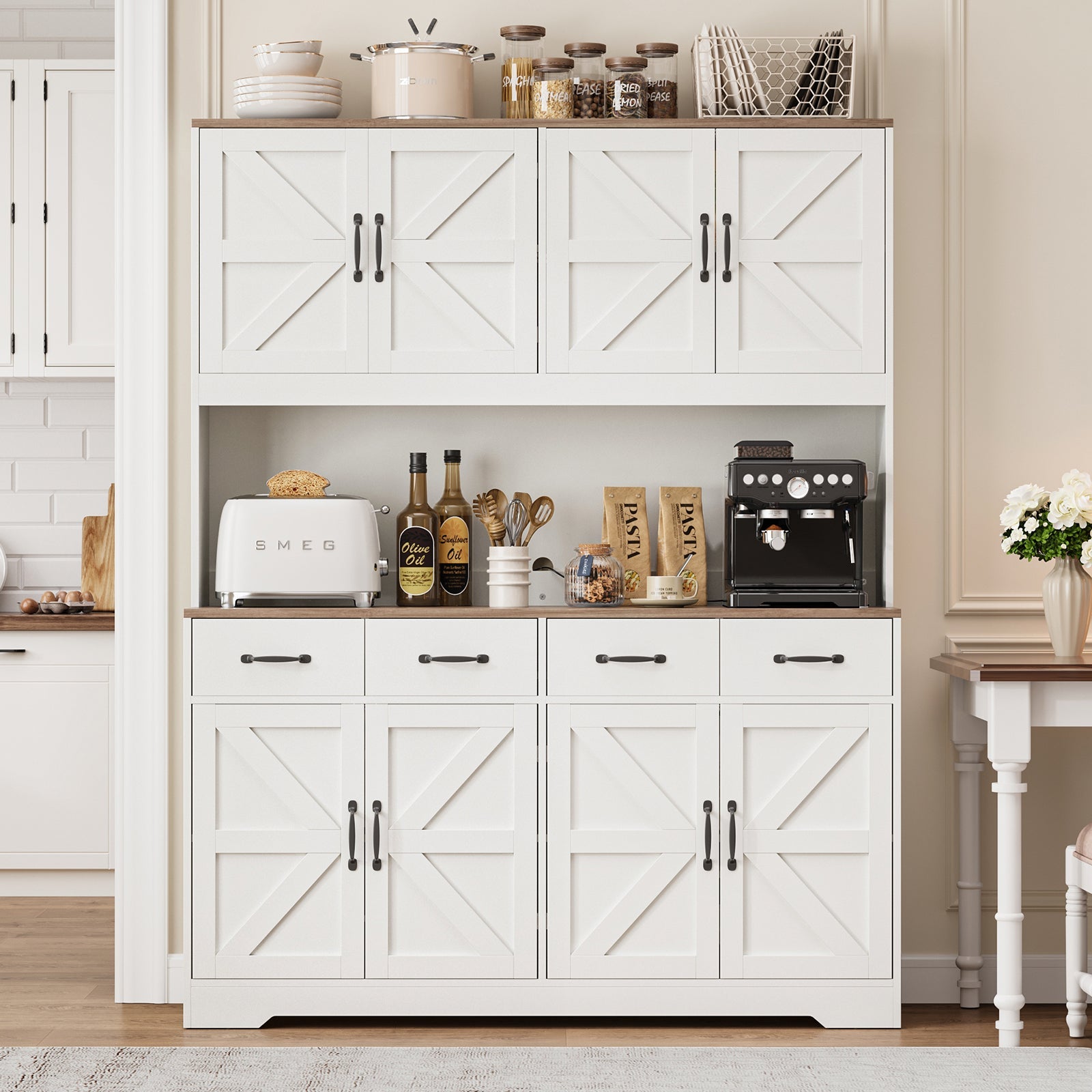 71" Pantry Cabinet with Charging Station, 4 Drawers & 6 Doors - Vektaya - VektayaStorage CabinetUS-SC017-WH