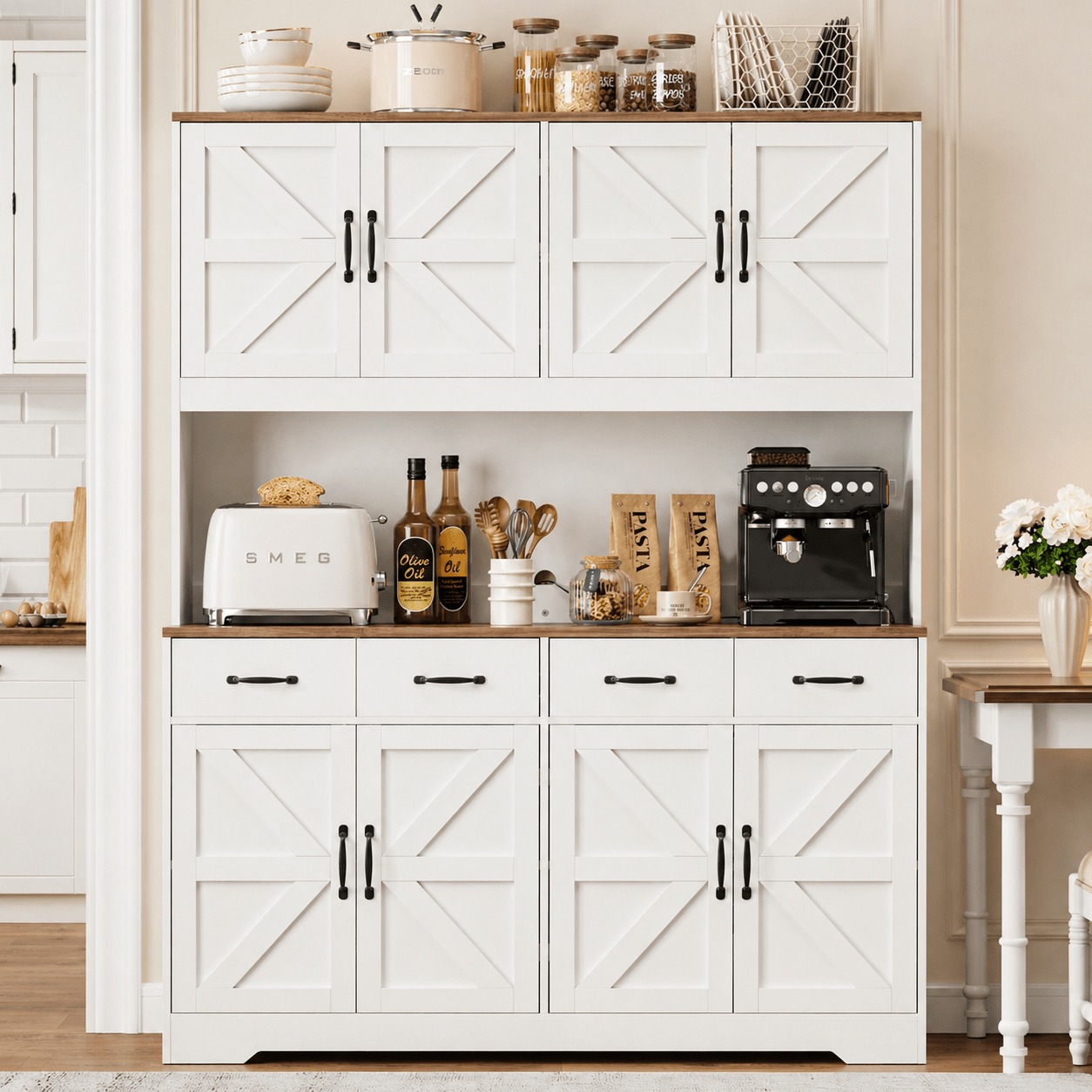 71" Pantry Cabinet with Charging Station, 4 Drawers & 6 Doors - Vektaya - VektayaStorage CabinetUS-SC017-WH