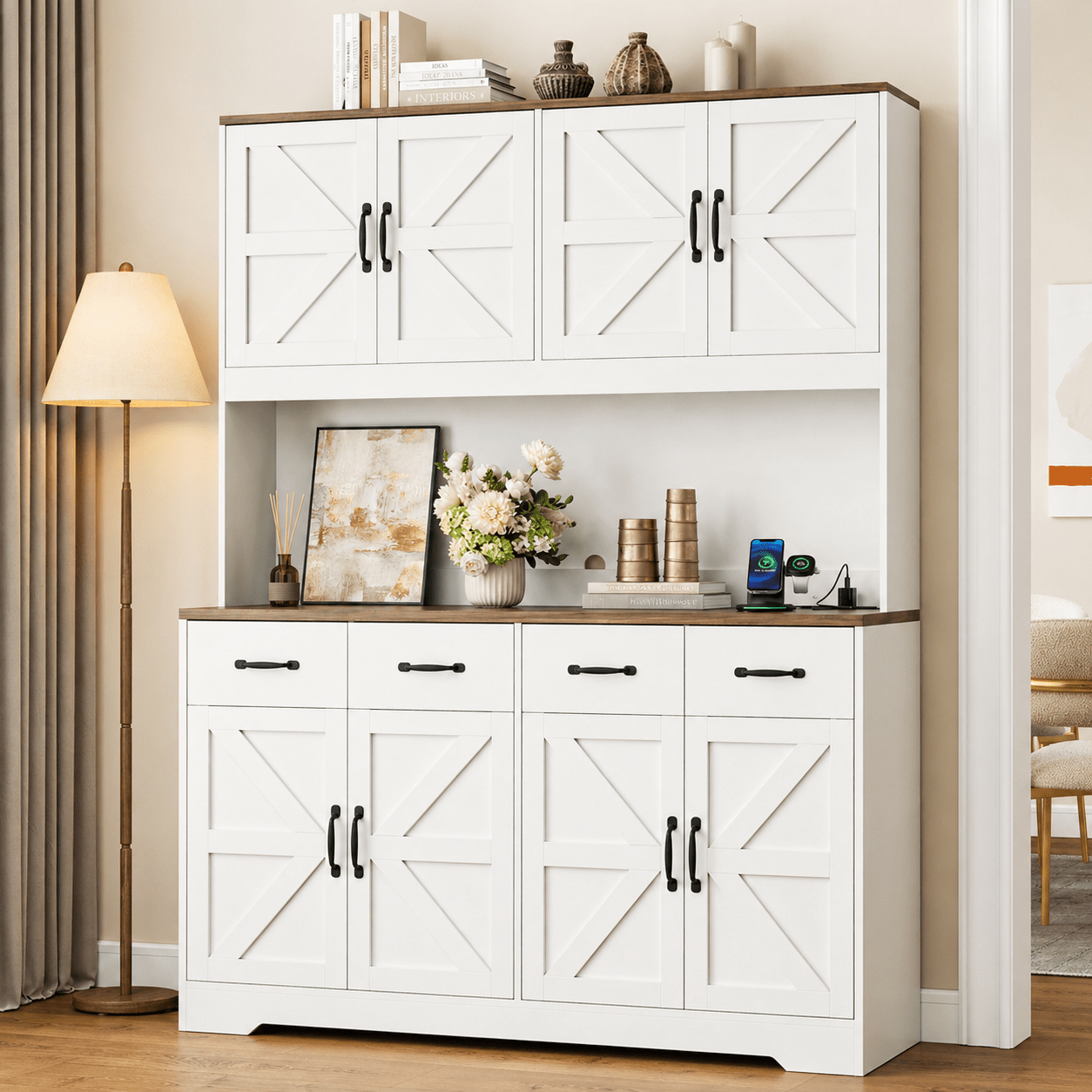 71" Pantry Cabinet with Charging Station, 4 Drawers & 6 Doors - Vektaya - VektayaStorage CabinetUS-SC017-WH