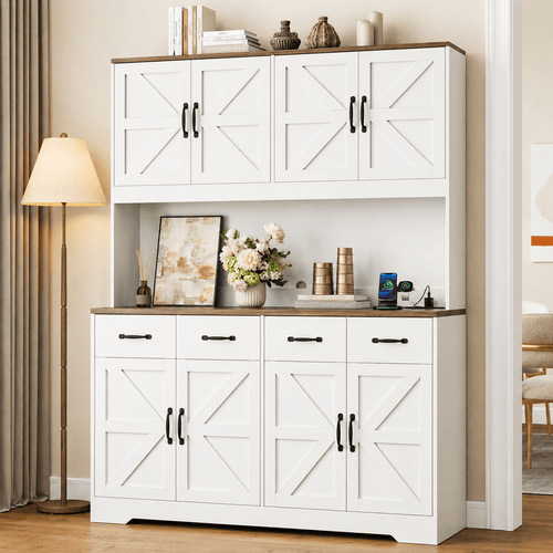 71" Pantry Cabinet with Charging Station, 4 Drawers & 6 Doors - Vektaya - VektayaStorage CabinetUS-SC017-WH