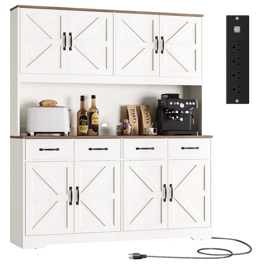 71" Pantry Cabinet with Charging Station, 4 Drawers & 6 Doors - Vektaya - VektayaStorage CabinetUS-SC017-WH