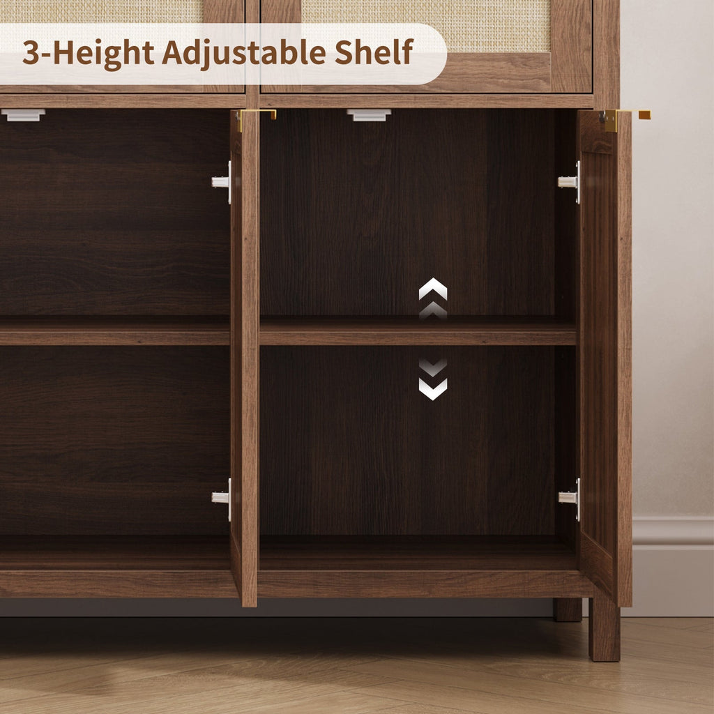 71" Tall Bookshelf, 5-Tier Bookcase with Rattan Doors- Vektaya - VektayaStorage CabinetSC016-DBR