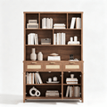 71" Tall Bookshelf, 5-Tier Bookcase with Rattan Doors- Vektaya - VektayaStorage CabinetSC016-DBR