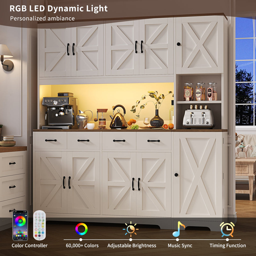 71" Tall Kitchen Pantry with LED Lights & Charging Station - Vektaya - VektayaStorage CabinetSC022-WH