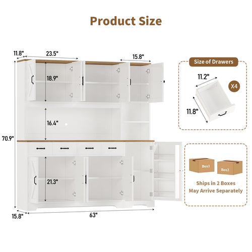 71" Tall Kitchen Pantry with LED Lights & Charging Station - Vektaya - VektayaStorage CabinetSC022-WH
