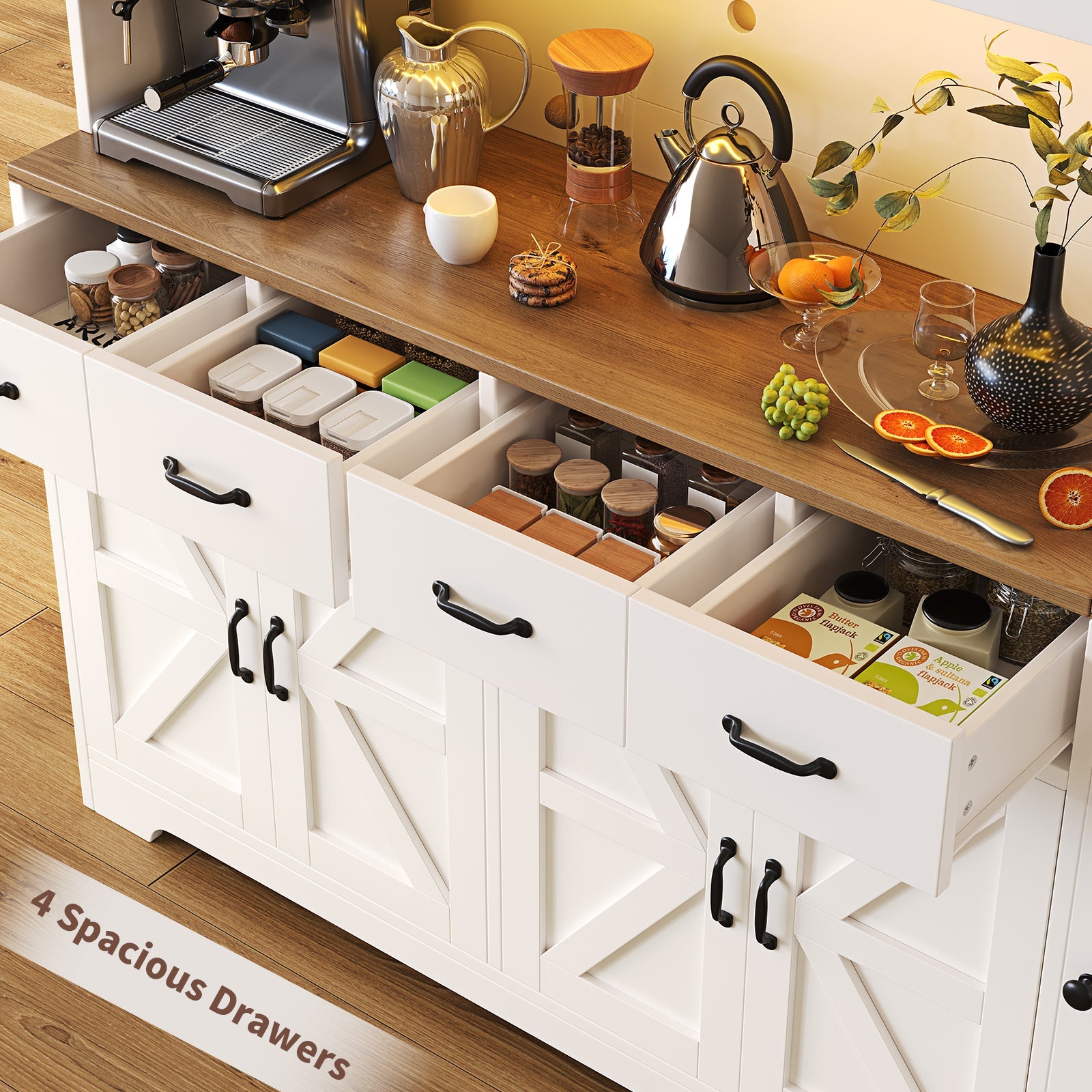 71" Tall Kitchen Pantry with LED Lights & Charging Station - Vektaya - VektayaStorage CabinetSC022-WH