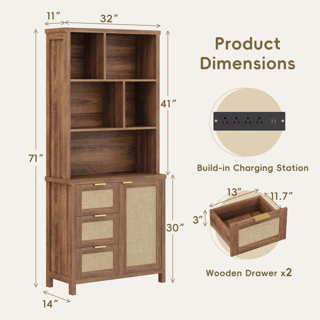 71'' Tall Tall Bookshelf with 3 Drawers - Vektaya - VektayaStorage Cabinet