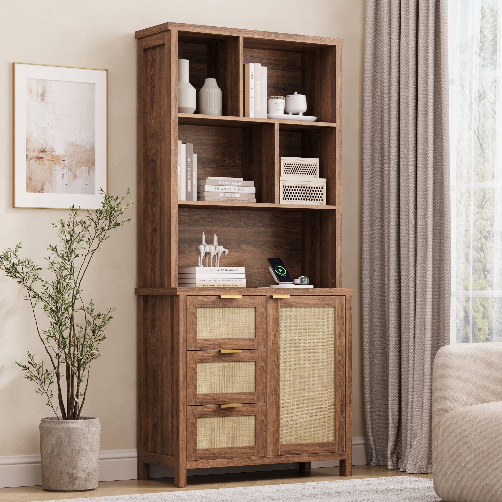 71'' Tall Tall Bookshelf with 3 Drawers - Vektaya - VektayaStorage Cabinet