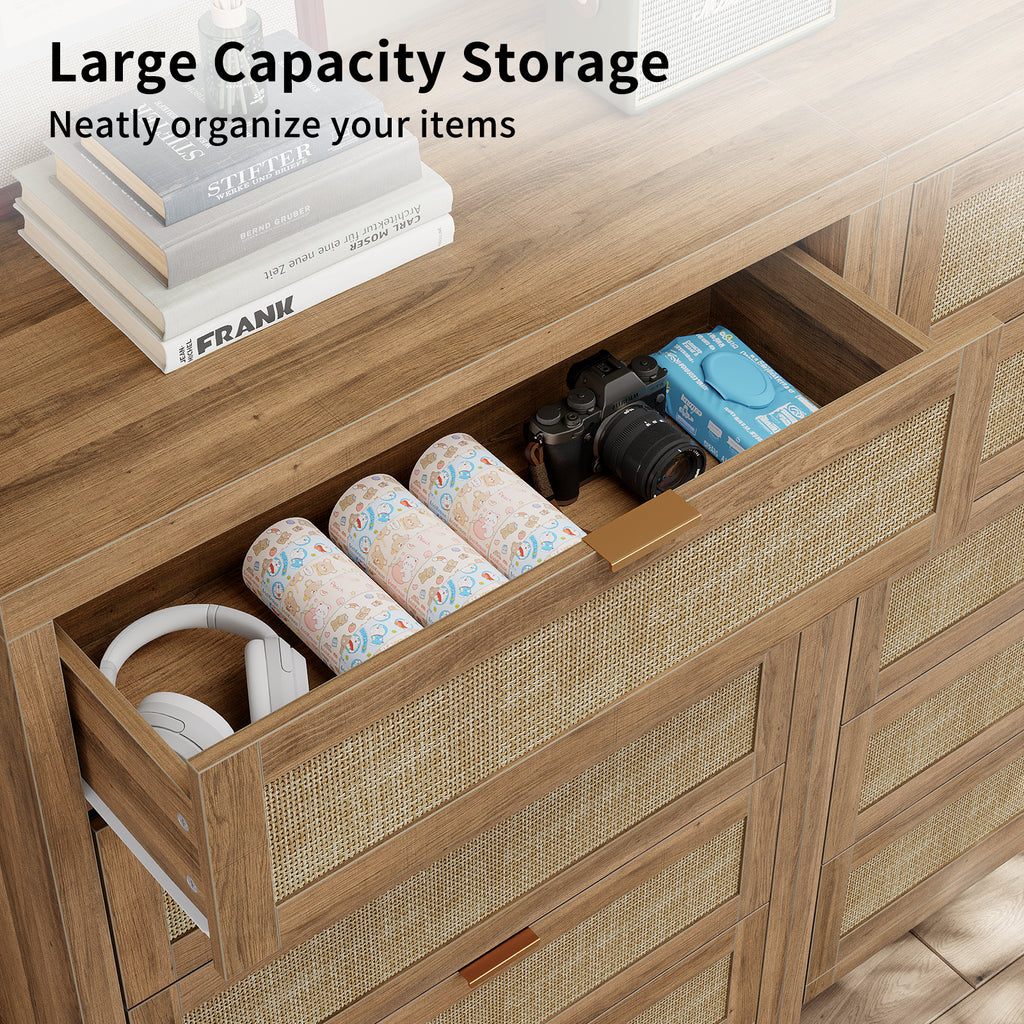 48'' Tall Dresser for Bedroom, Rattan Dresser with 5 Drawers, Boho Chest of Drawers- Vektaya