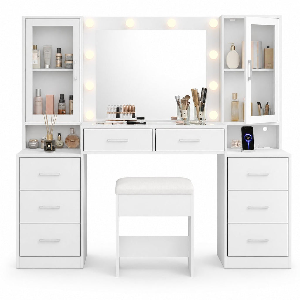 8-Drawer LED Mirror Vanity Desk - Vektaya - VektayaDesk