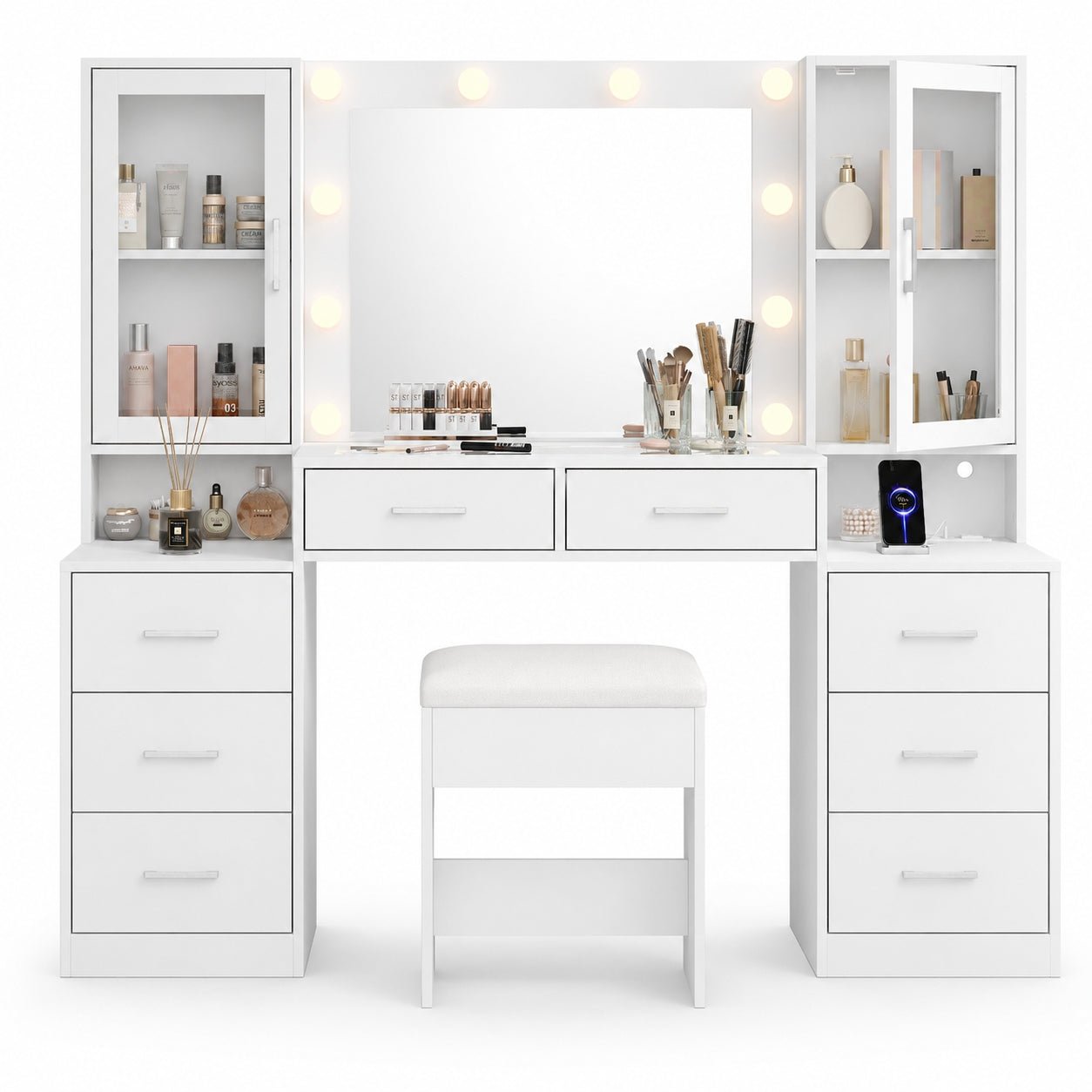 8-Drawer LED Mirror Vanity Desk - Vektaya - VektayaDesk