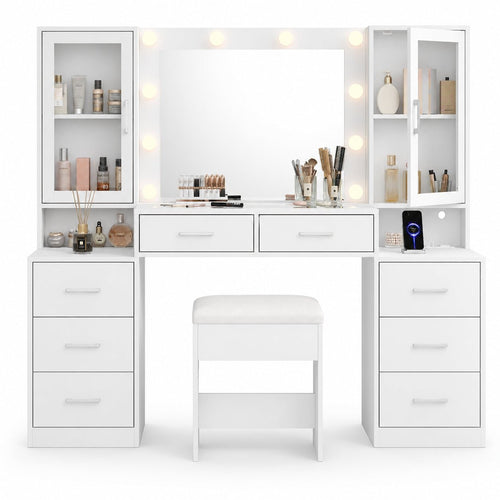 8-Drawer LED Mirror Vanity Desk - Vektaya - VektayaDesk