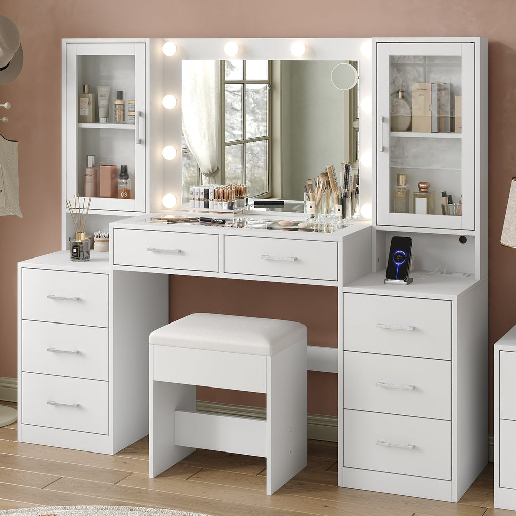 8-Drawer LED Mirror Vanity Desk - Vektaya - VektayaDesk