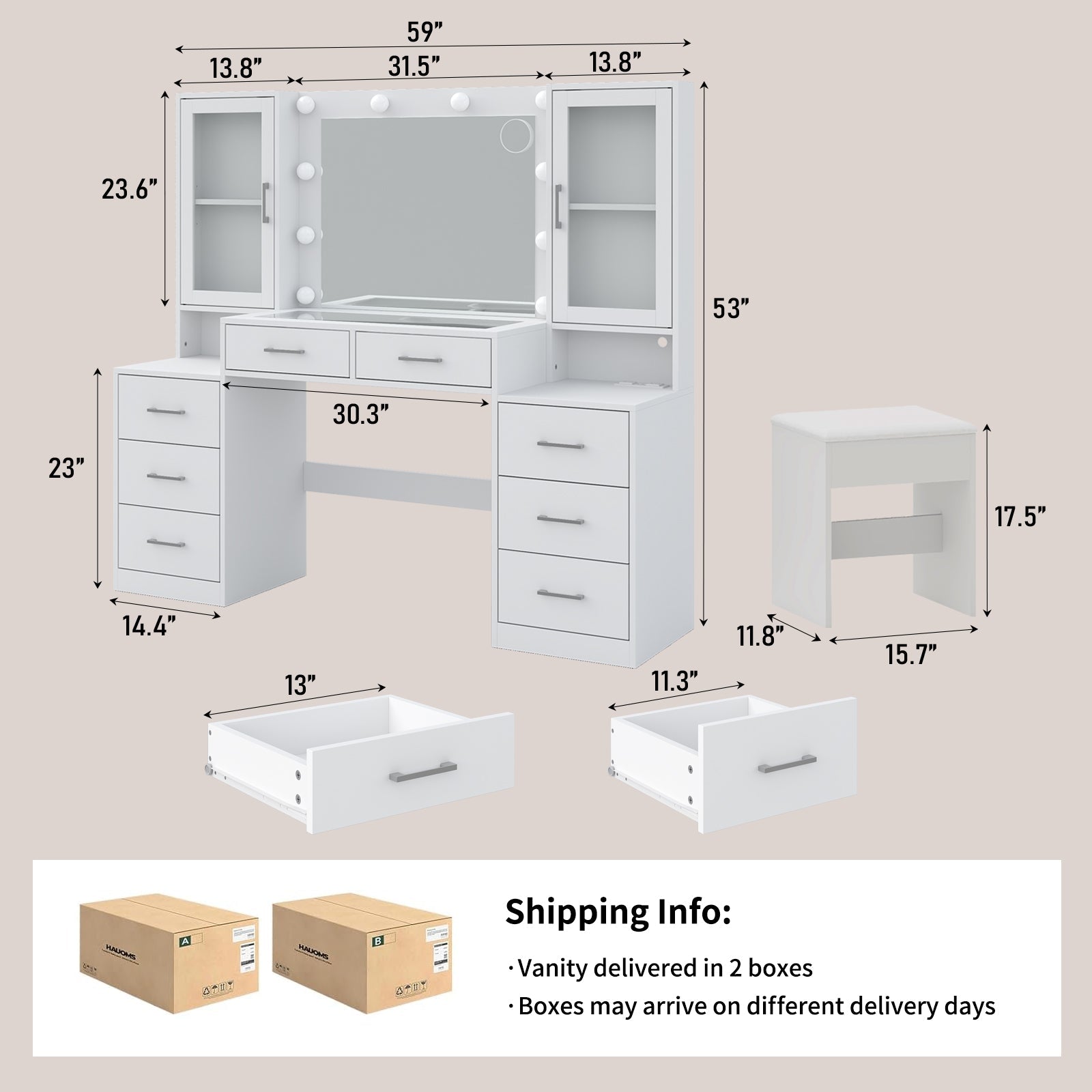 8-Drawer LED Mirror Vanity Desk - Vektaya - VektayaDesk