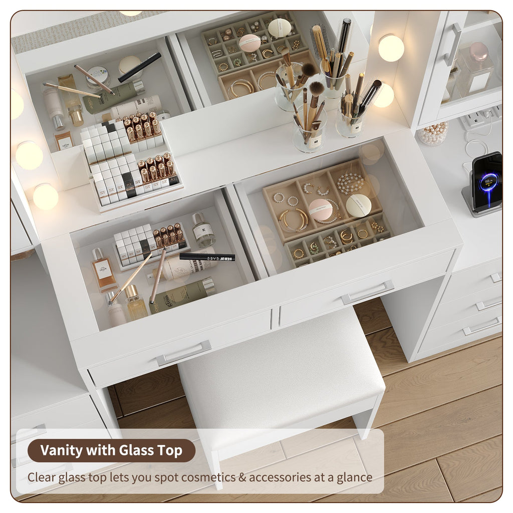 8-Drawer LED Mirror Vanity Desk - Vektaya - VektayaDesk