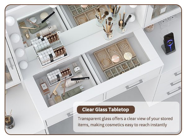 8-Drawer LED Mirror Vanity Desk - Vektaya - VektayaDesk