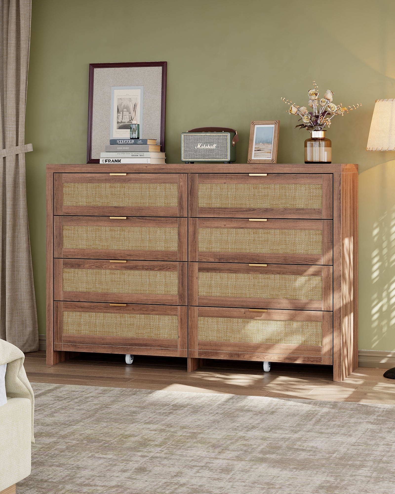 8 Large Drawers Dresser, 55” Rattan Dresser with Ample Storage- Vektaya - VektayaDresserDS013