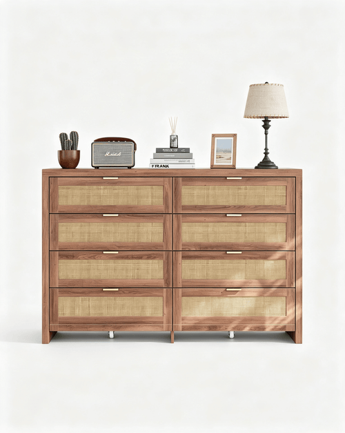 8 Large Drawers Dresser, 55” Rattan Dresser with Ample Storage- Vektaya - VektayaDresserDS013