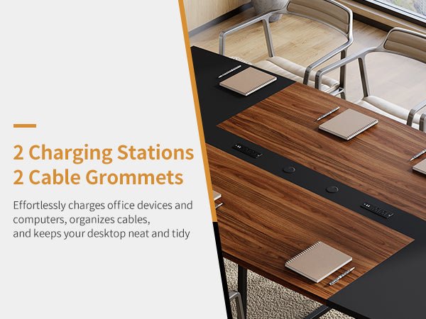 8FT Conference Table with Power Hubs, Large Meeting Table for 8-10 People- Vektaya - VektayaTableDT006-BR