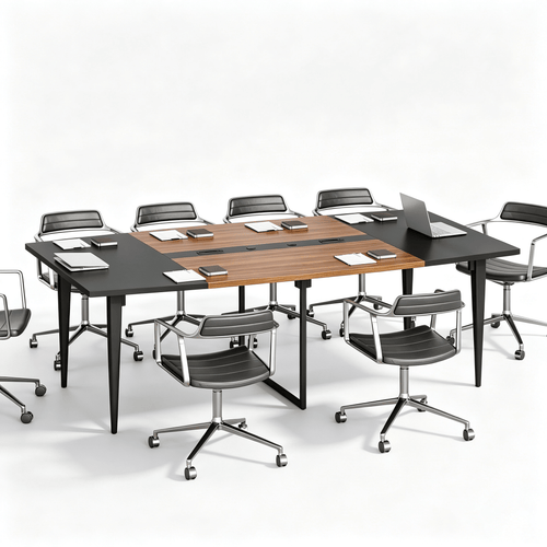 8FT Conference Table with Power Hubs, Large Meeting Table for 8-10 People- Vektaya - VektayaTableDT006-BR