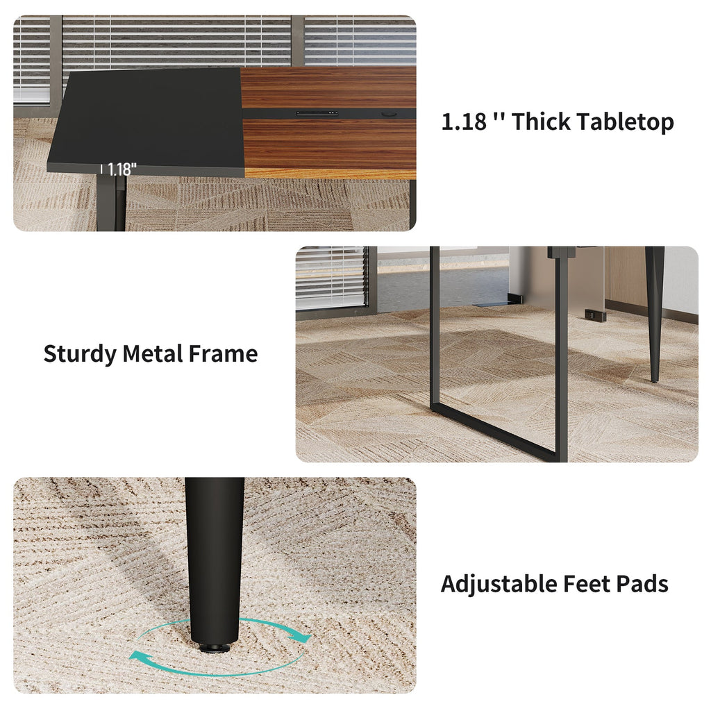 8FT Conference Table with Power Hubs, Large Meeting Table for 8-10 People- Vektaya - VektayaTableDT006-BR