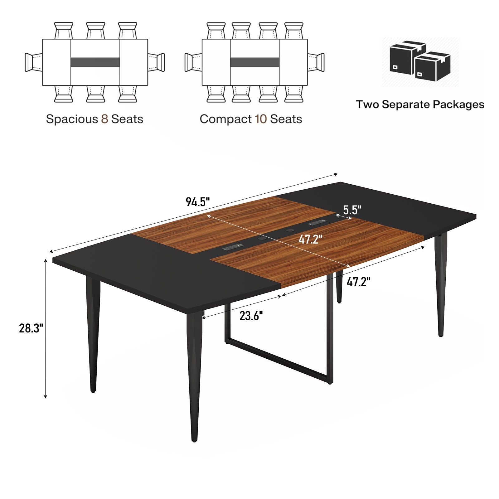 8FT Conference Table with Power Hubs, Large Meeting Table for 8-10 People- Vektaya - VektayaTableDT006-BR