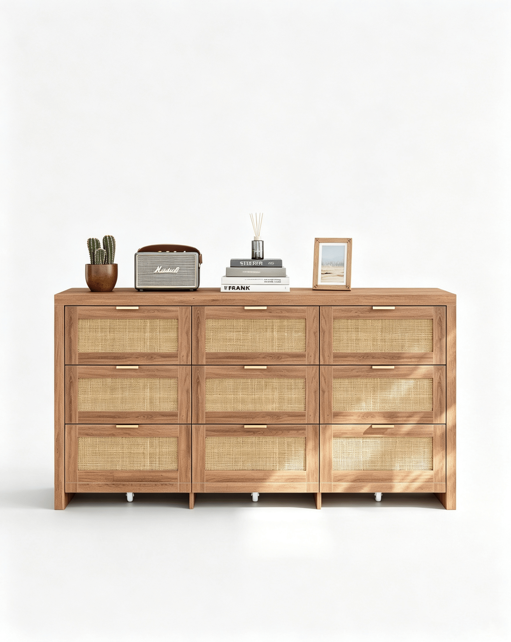 9 Drawers Dresser for Bedroom, 57” Rattan Dresser with Ample Storage, - VektayaDresserDS012