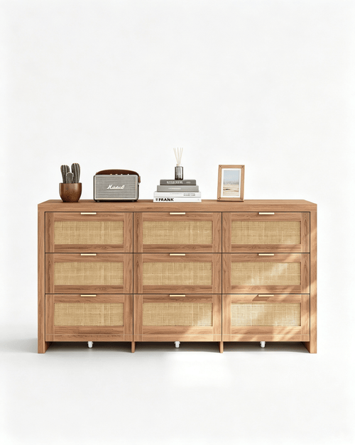 9 Drawers Dresser for Bedroom, 57” Rattan Dresser with Ample Storage, - VektayaDresserDS012