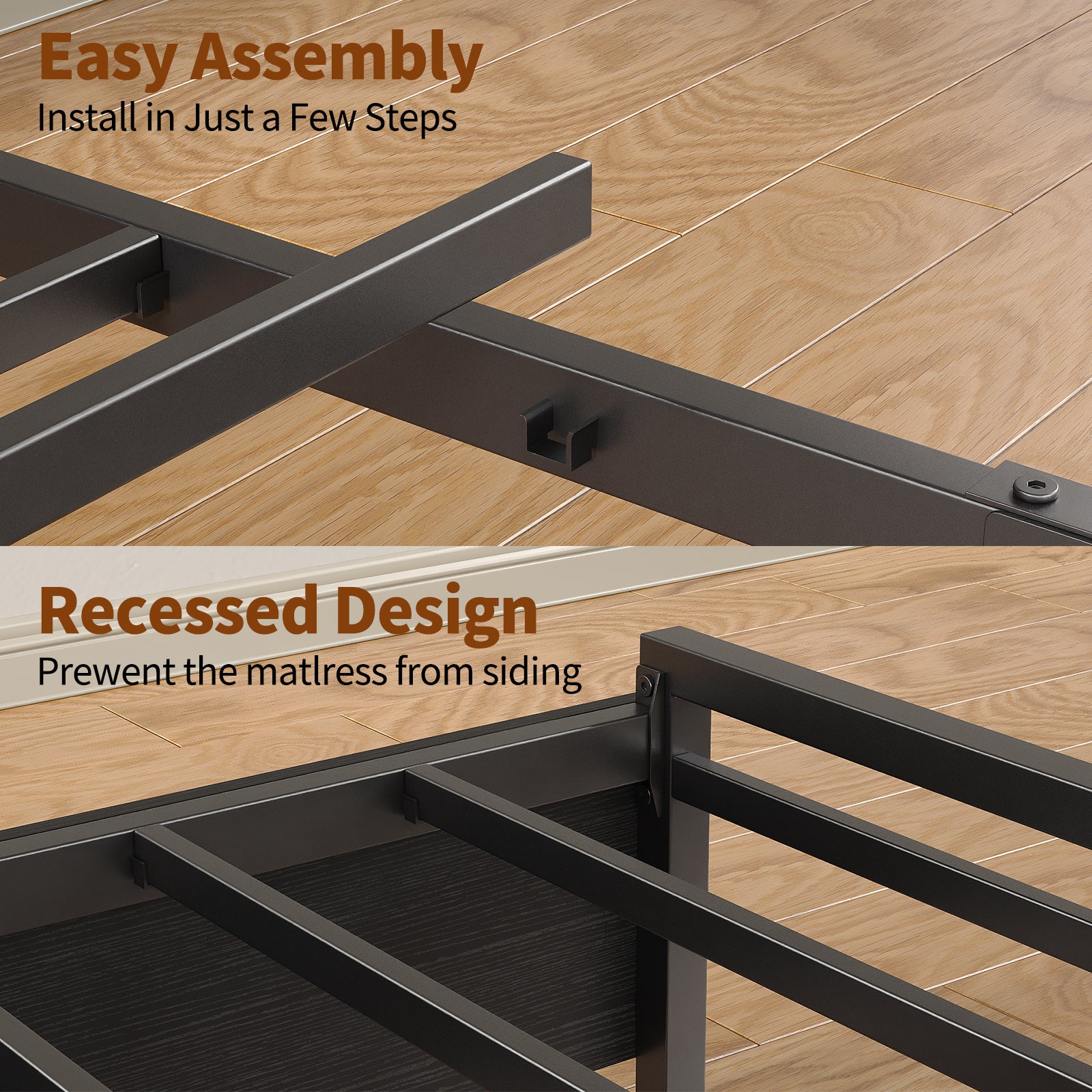 Yanosaku US-BF010-BK Full/Queen Bed Frame with 6 Storage Drawers,a Bookcase Headboard. LED Lights, a Charging Station,No Box Spring Needed,Black