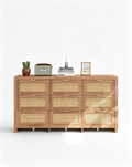 9 Drawers Dresser for Bedroom, 57” Rattan Dresser with Ample Storage,