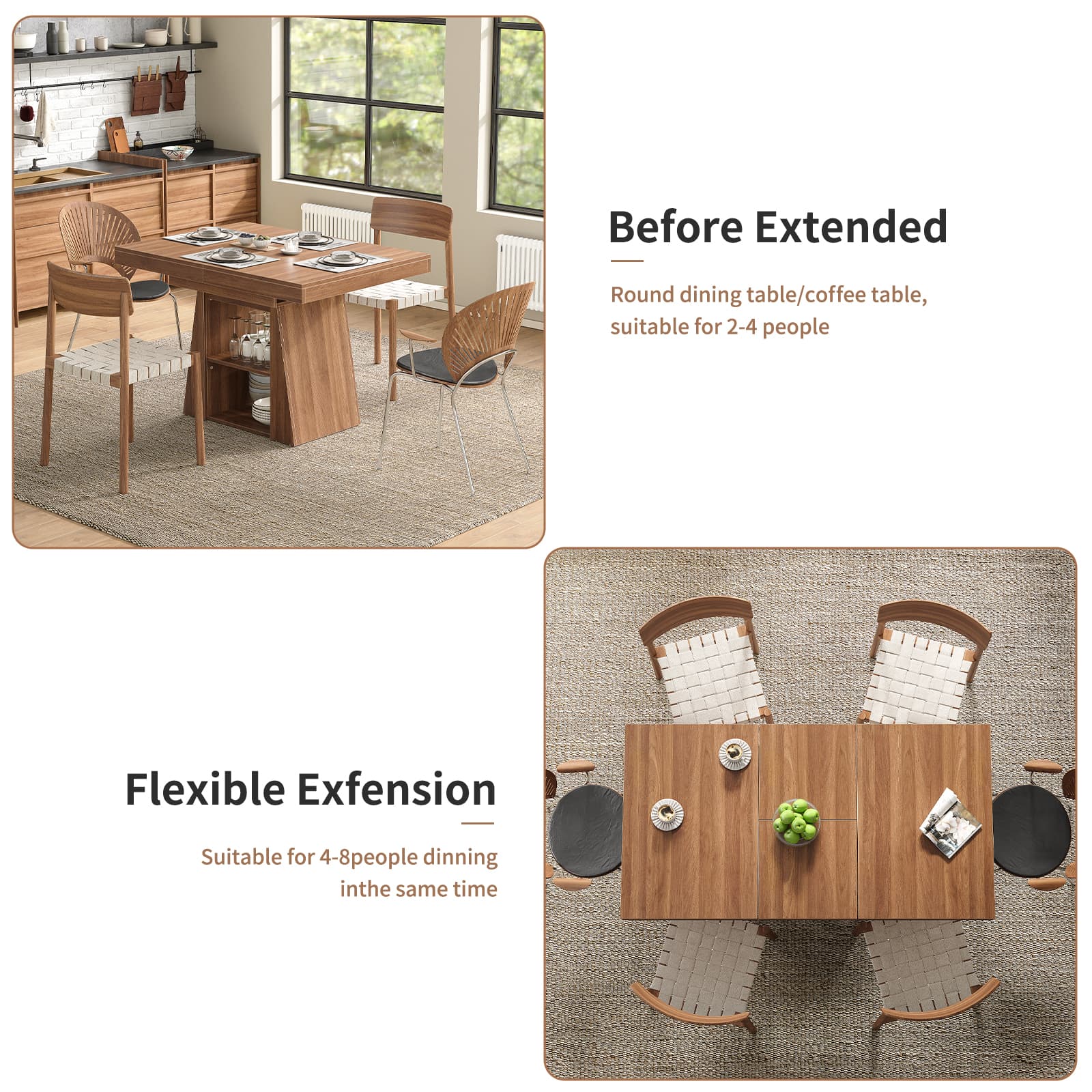 DT005 - WA 43.3"–59" Extendable Dining Table with Storage, Rectangular Table - Yanosaku SotreFurnitureDT005-WA