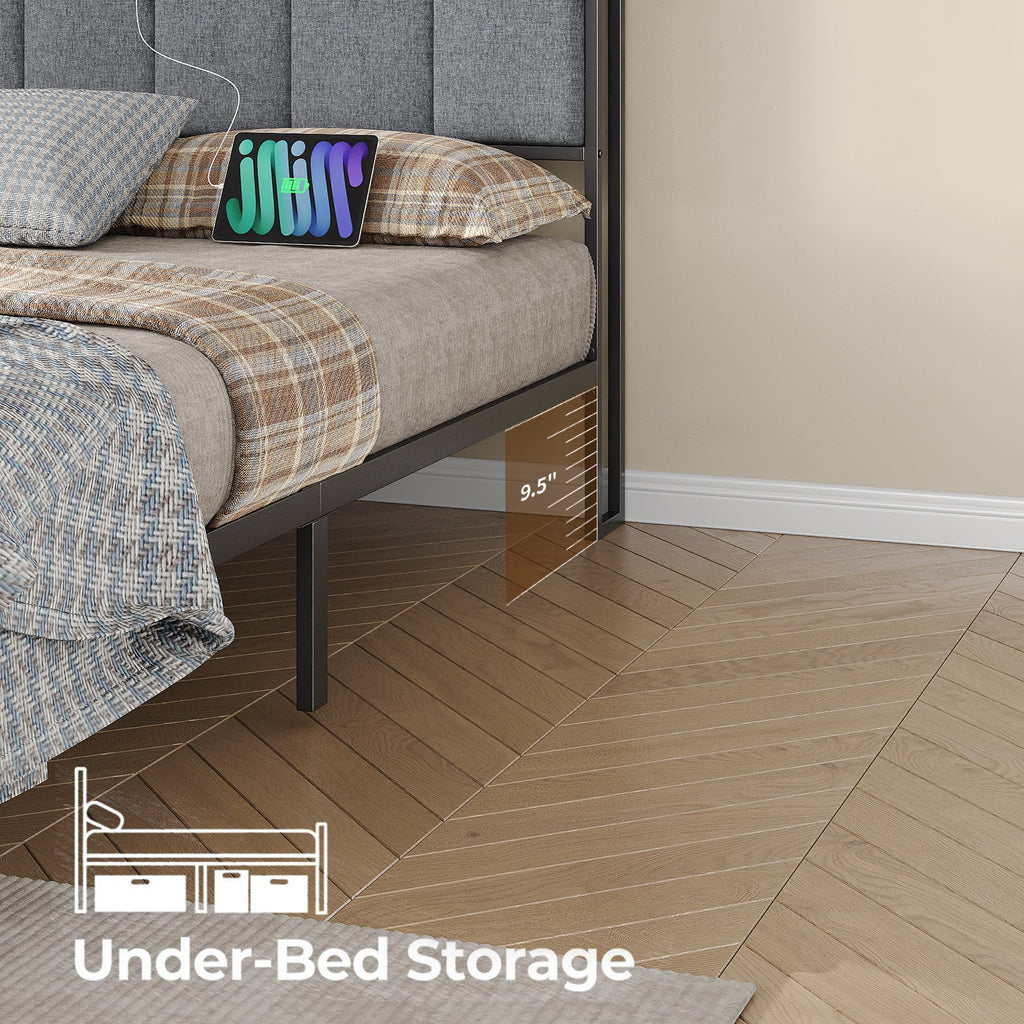 Full RGB LED Bed Frame with RGB LED, USB Charging, Storage Drawers, No Box Spring Needed Black