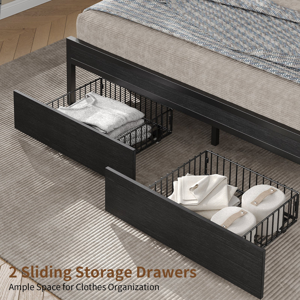 Full RGB LED Bed Frame with RGB LED, USB Charging, Storage Drawers, No Box Spring Needed Black