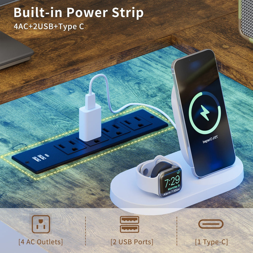 Vektaya CPT003 - BR Electric L Shaped Standing Desk with Drawers, RGB LED,Monitor Stand, Rustic Brown - VektayaFurnitureCPT003-BR