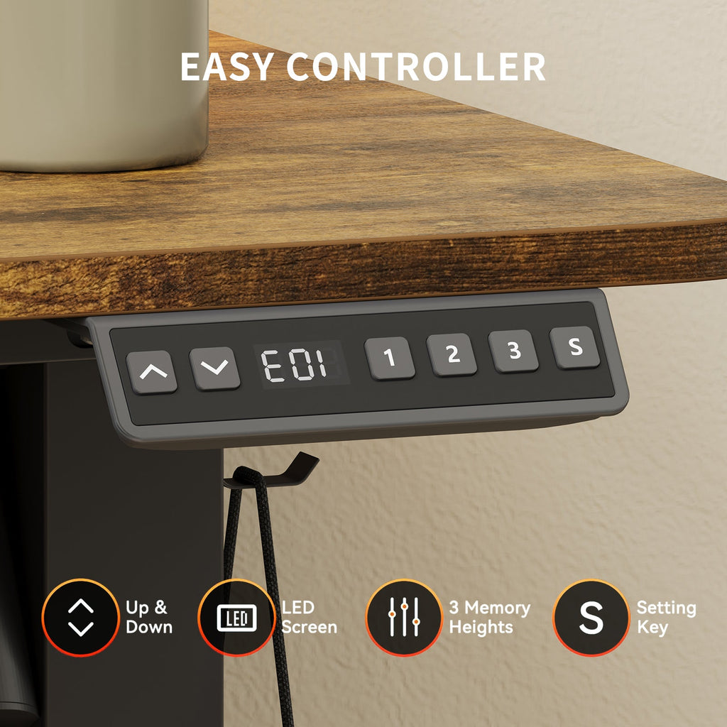 Vektaya CPT003 - BR Electric L Shaped Standing Desk with Drawers, RGB LED,Monitor Stand, Rustic Brown - VektayaFurnitureCPT003-BR