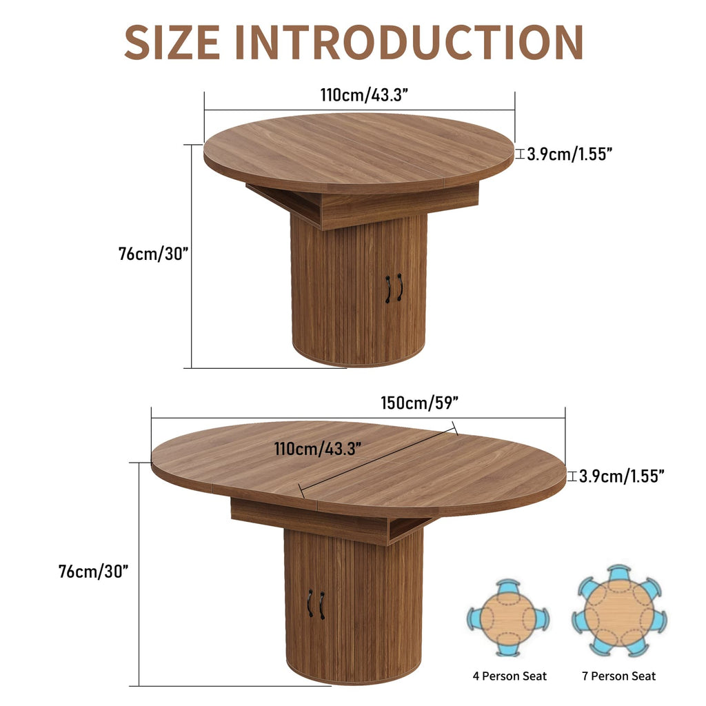 43" Dining Table Extendable Walnut