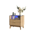 23" Fluted LED Nightstand with Charging Station, Drawers, Oak