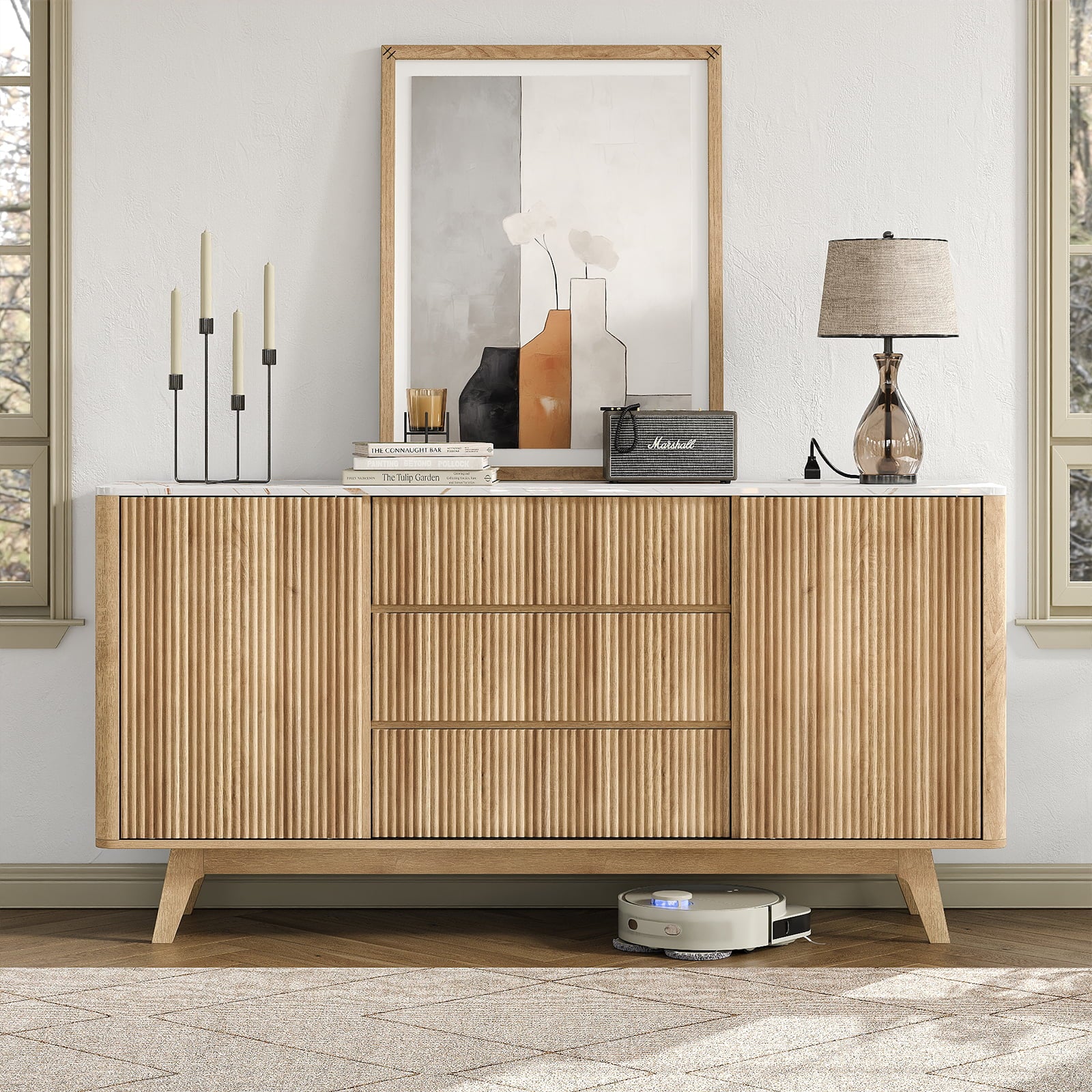 62" Buffet Cabinet Fluted