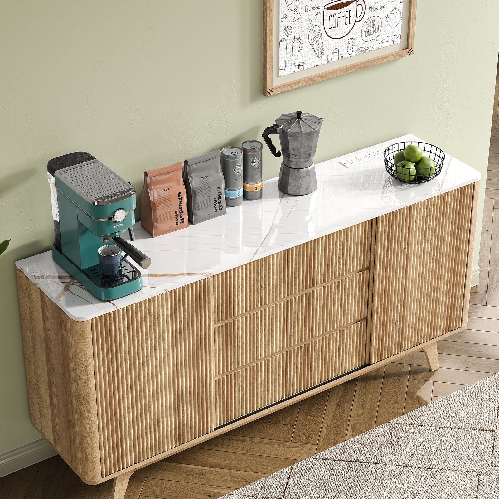 62" Buffet Cabinet Fluted