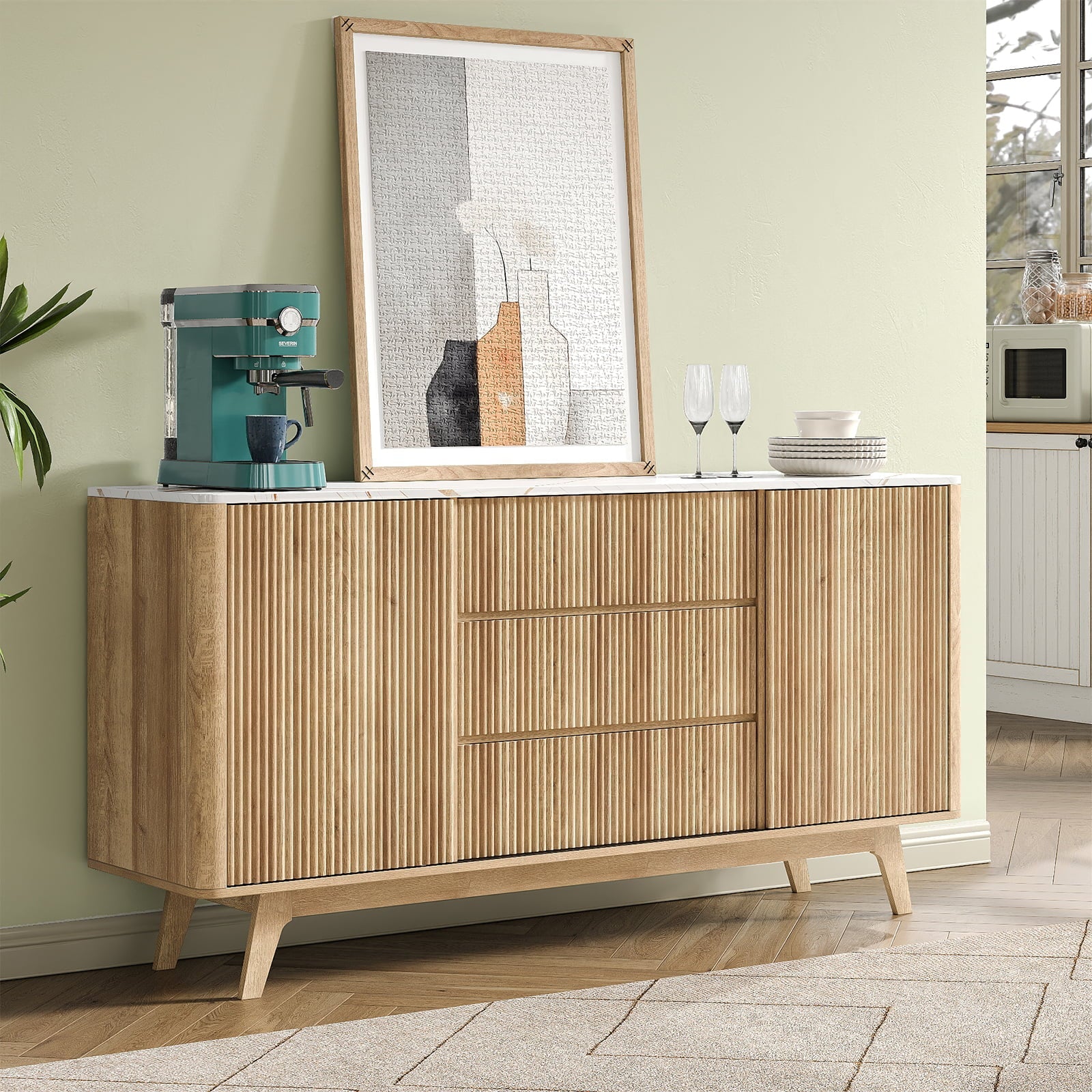 62" Buffet Cabinet Fluted