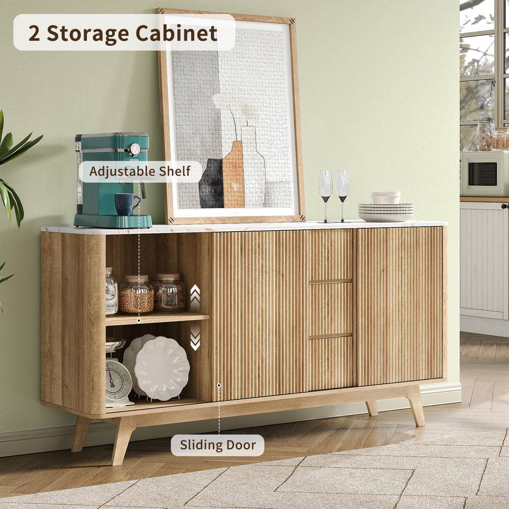 62" Buffet Cabinet Fluted