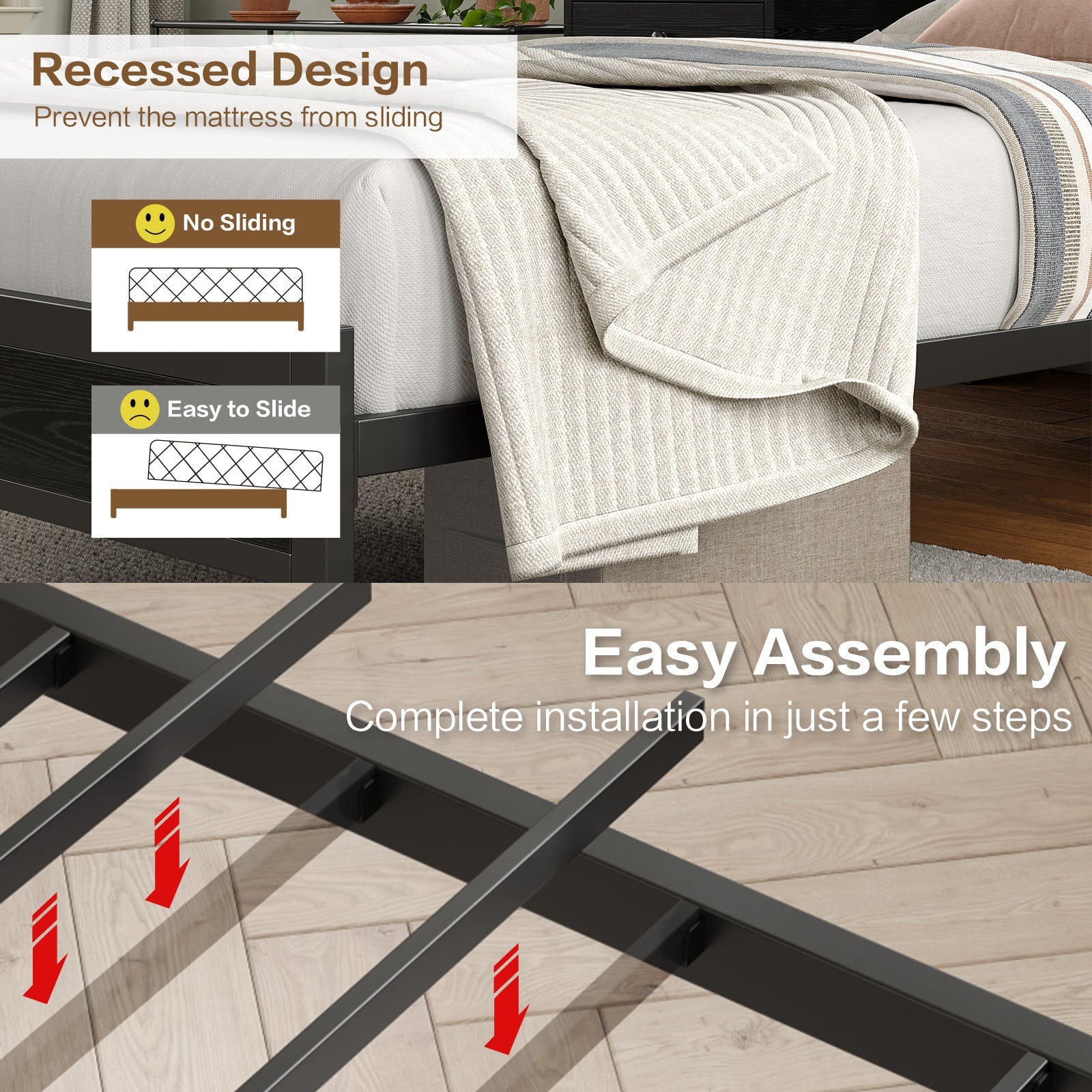 Vektaya US - BF007 - BL - T Twin LED Bed Frame with Charging, Storage, No Box Spring Needed - VektayaFurnitureUS-BF007-BL-T