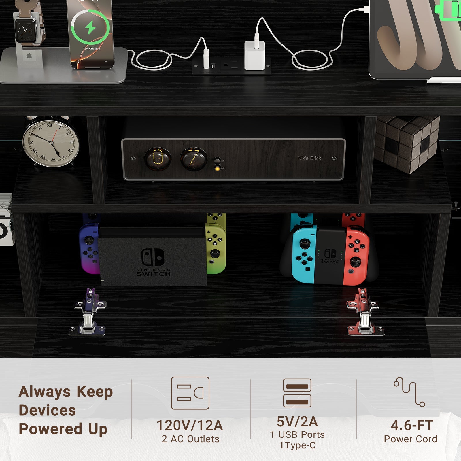 Vektaya US - BF007 - BL - T Twin LED Bed Frame with Charging, Storage, No Box Spring Needed - VektayaFurnitureUS-BF007-BL-T