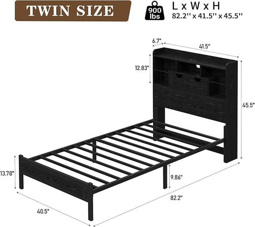 Vektaya US - BF007 - BL - T Twin LED Bed Frame with Charging, Storage, No Box Spring Needed - VektayaFurnitureUS-BF007-BL-T